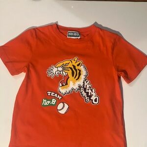 Kenzo Orange Short Sleeve Tee with Cartoon Tiger